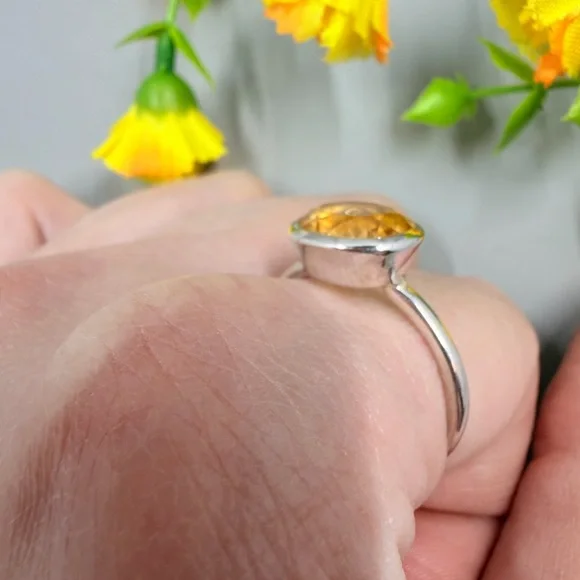 Genuine Citrine Stone 925 Sterling Silver Ring Size 10 - Picture 3 of 6